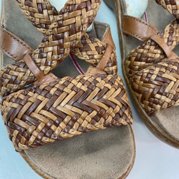 Leather Woven Klogs Size 8M Wedge Sandals Shoes Buckle Suede Insoles Slip Resist - Picture 7 of 12